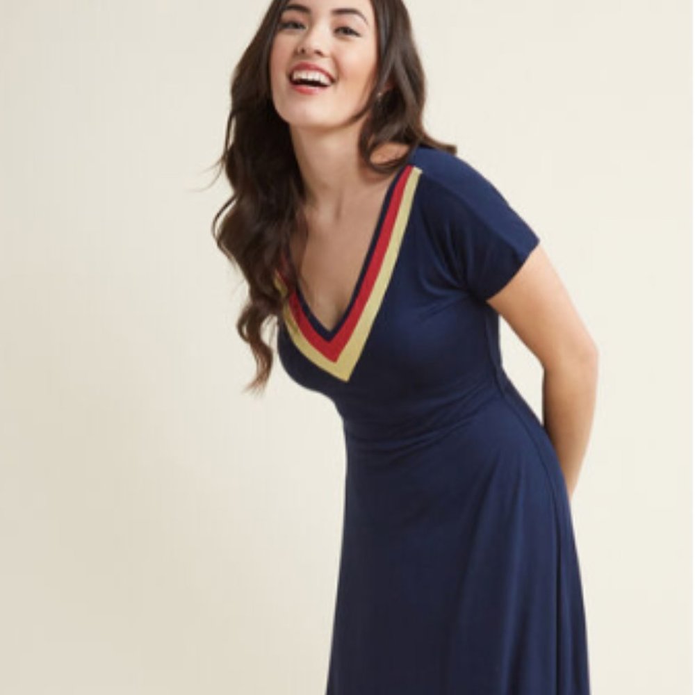 Modcloth Blue "Lively Dialogue Midi Dress"
